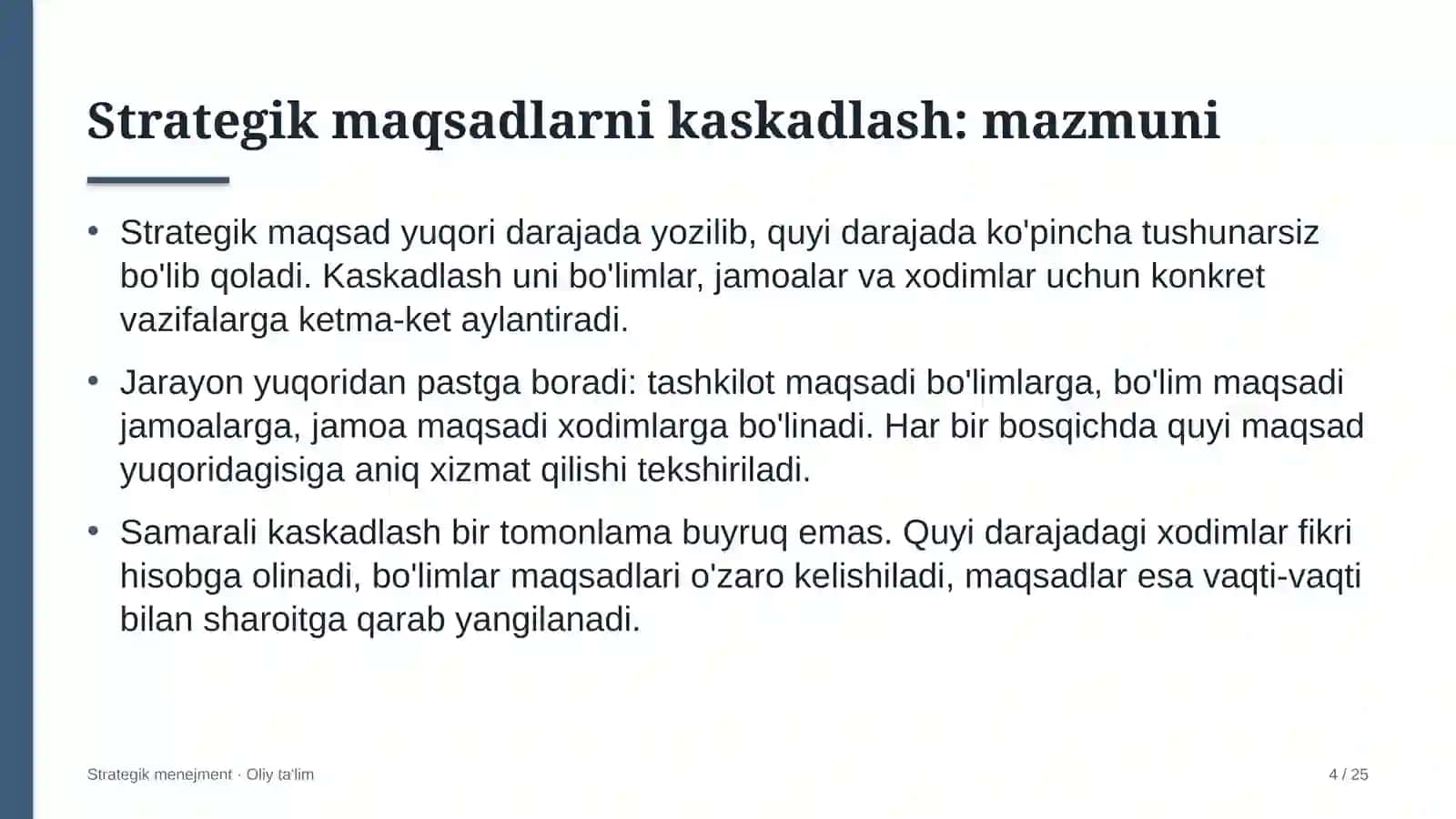 STRATEGIK MENEJMENT · OLIY TA'LIM 4