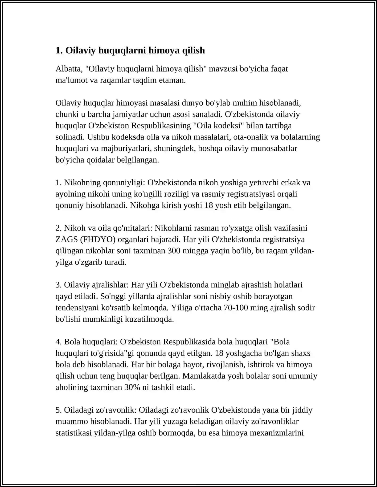 OILALAR VA BOLALARGA IJTIMOIY -HUQUQIY VA PSIXOLOGIK VA PEDAGOGIK YORDAM BO'LIMLARI ISHIGA ALOHIDA E'TIBOR QARATISH LOZIM 4