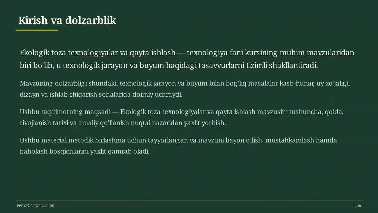 Ekologik toza texnologiyalar va qayta ishlash (11-sinf) 4