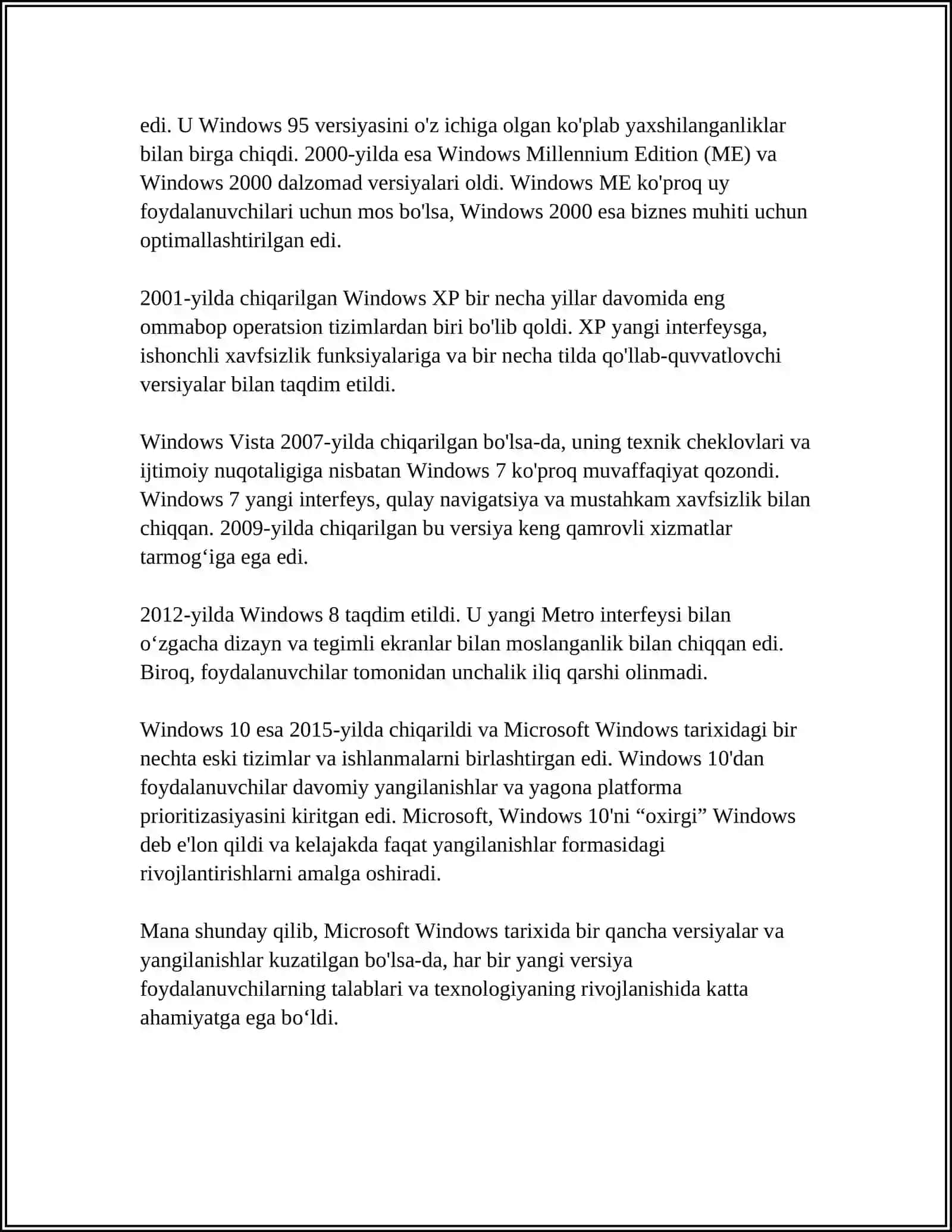MICROSOFT, WINDOWS, APPLE MACINTOSH VA LUNIZ OPERATSION TIZIMLARINING UMUMIY TAVSIFLARI 4