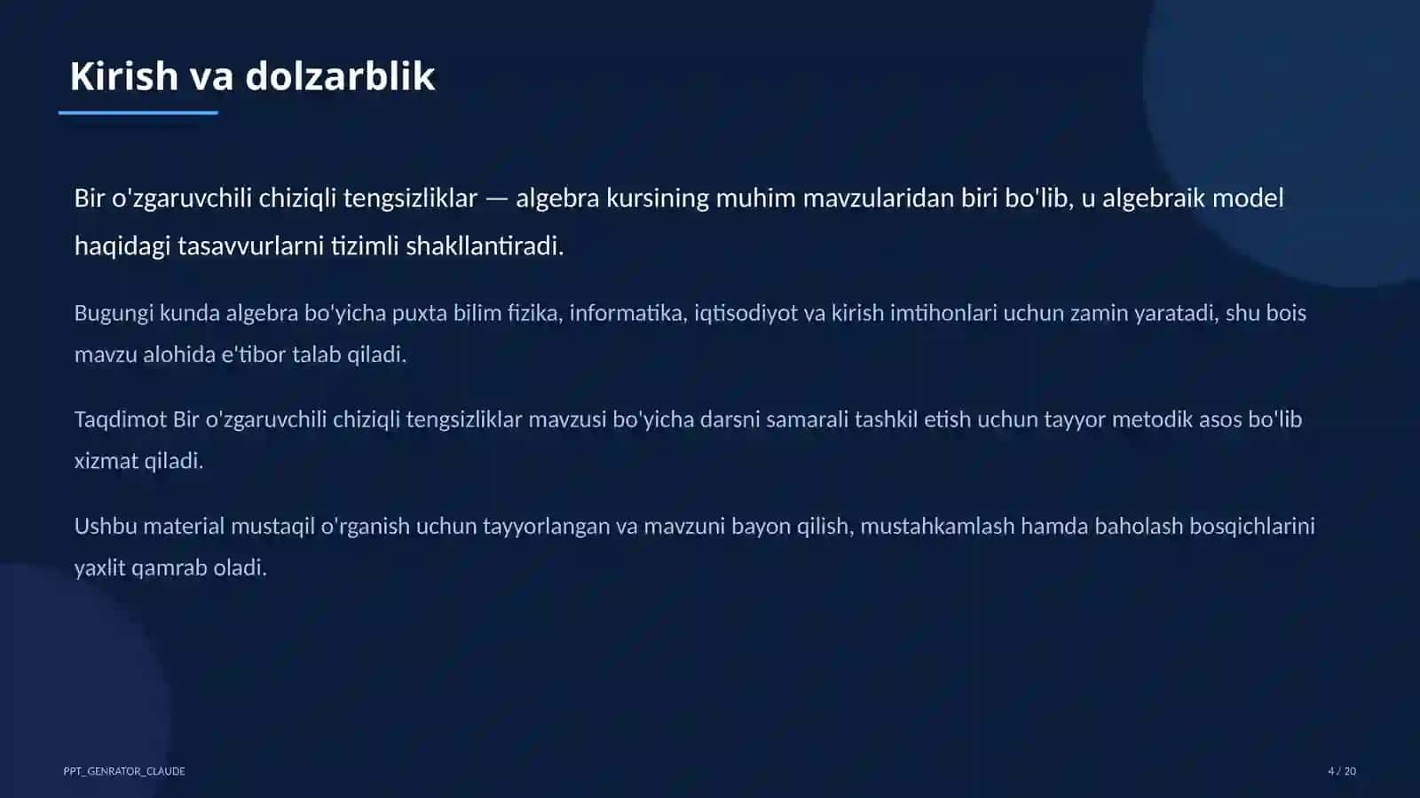 Algebra (7–11) — mustaqil o'rganish uchun 4