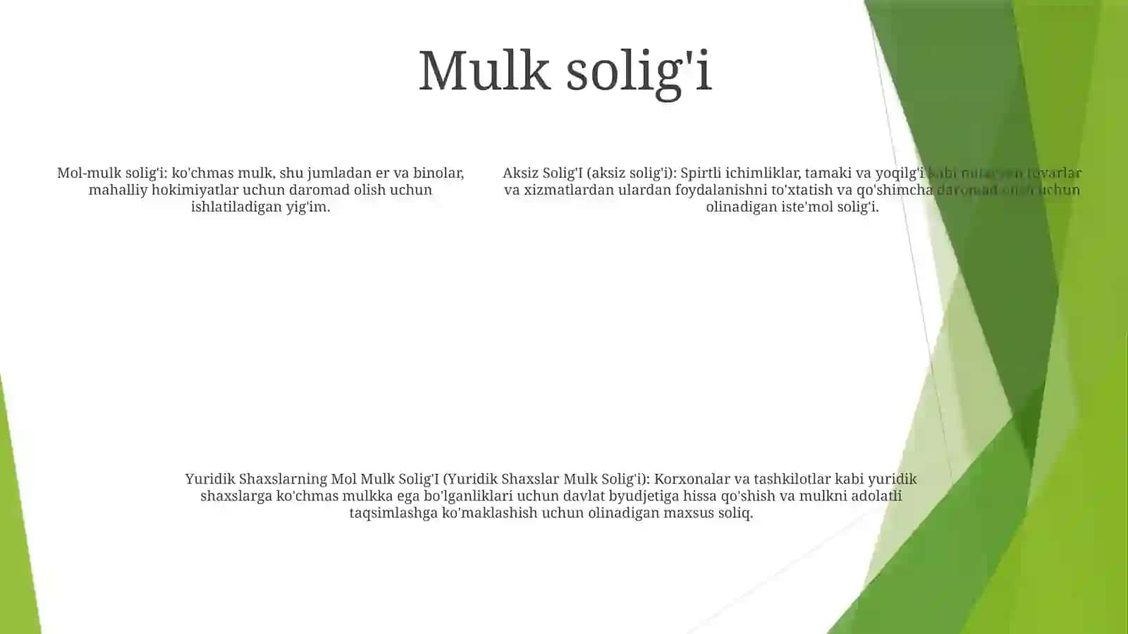 Aksiz Solig’I. Yuridik Shaxslarning Mol Mulk Solig’I Va YerSolig’I 4