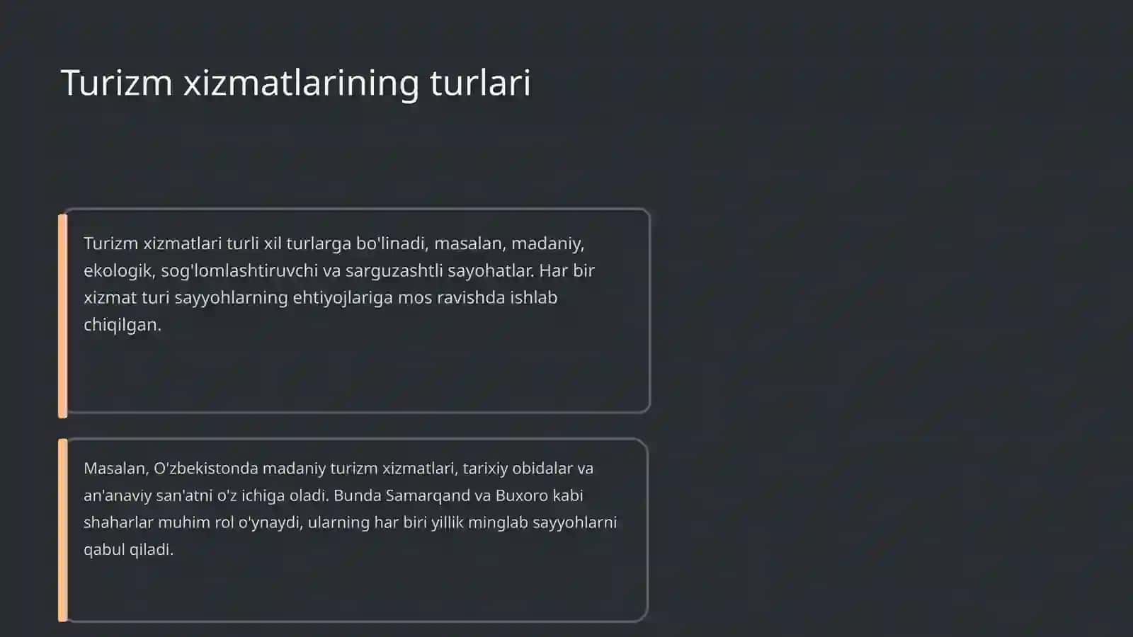 Turizm bozori va xizmatlari tushunchasi, ularning xususiyatlari 4