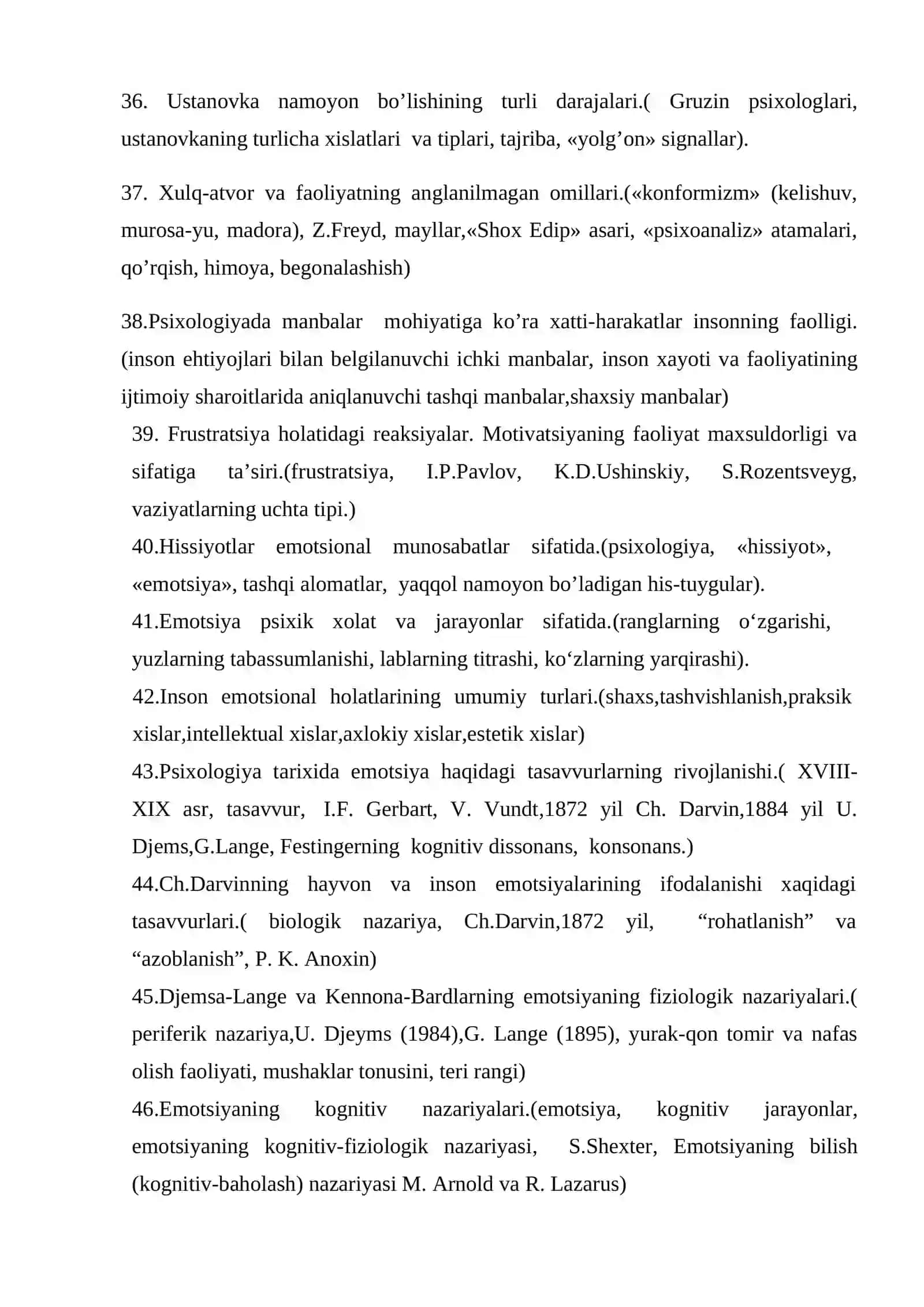 Umumiy psixologiya yakuniy nazorat savollari 4