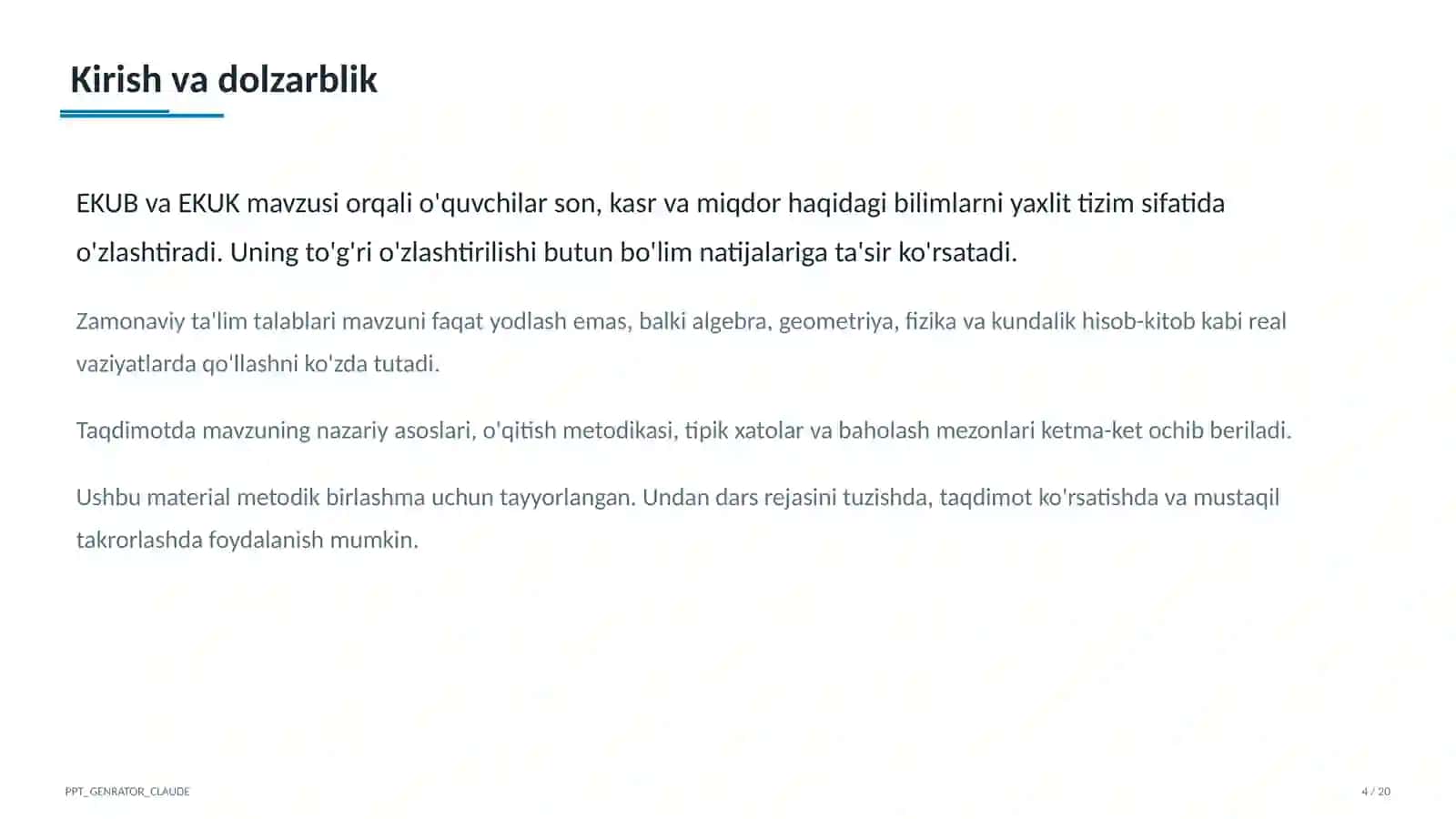 Matematika (5–6) — metodik birlashma uchun 4