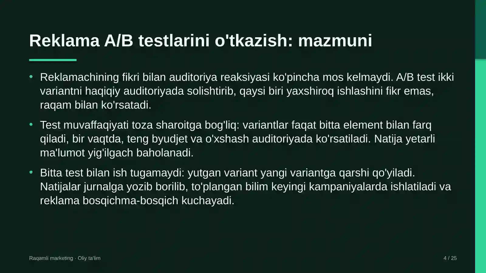 ta'lim texnologiyalari startaplarida reklama a b testlarini o'tkazish 1213 4