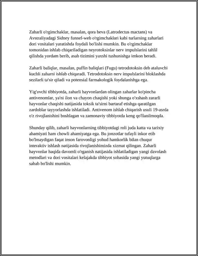 ZAHARLI HAYVONLARNING TIBBIYOTDAGI AHAMIYATI 4