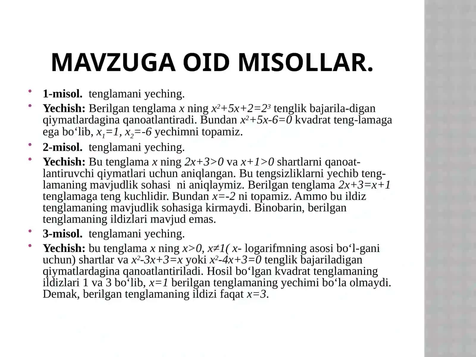 Sodda logarifmik tenglamalarniyechish 4