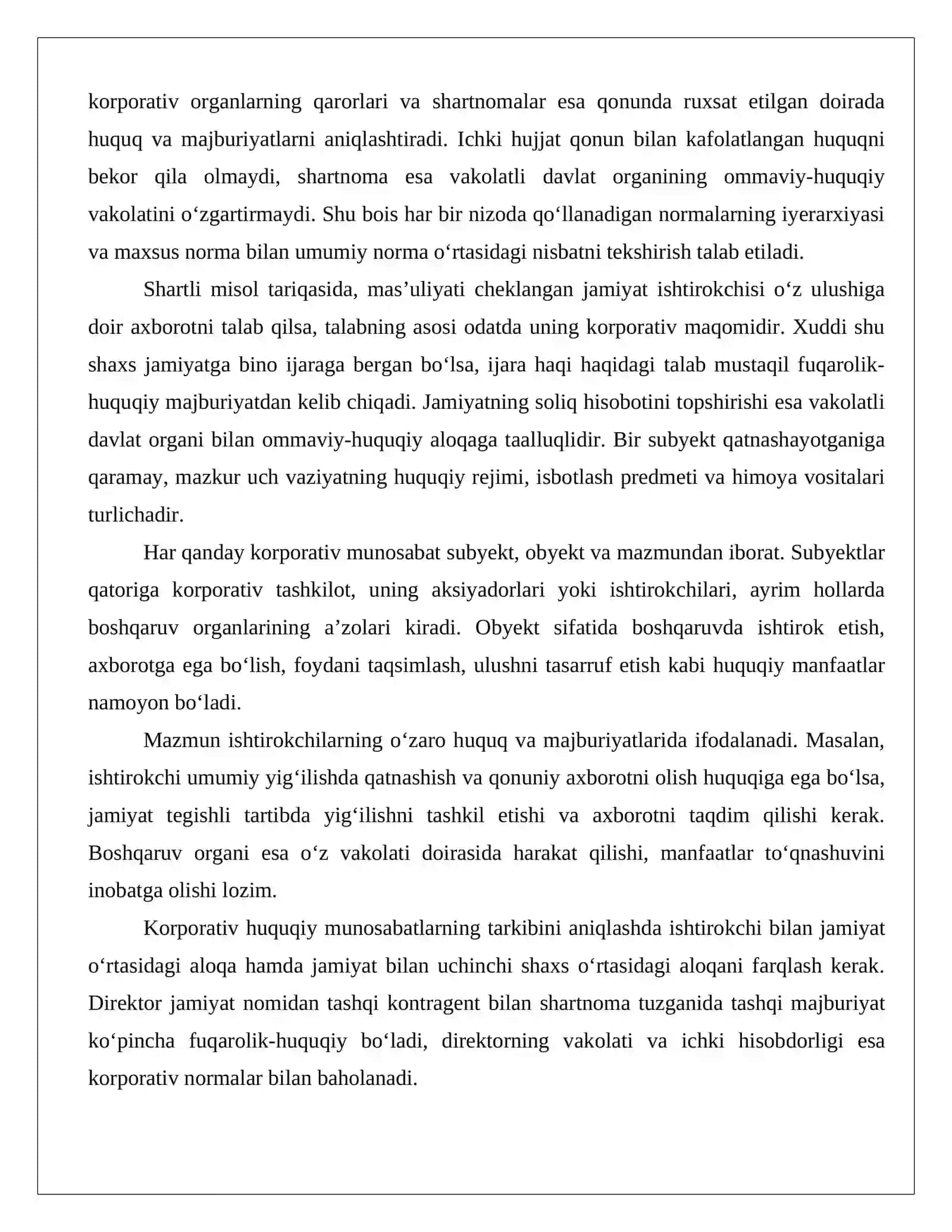 Korporativ munosabatlarning turlari: Korporativ, fuqarolik va ommaviy-huquqiy munosabatlarni ajratish mezonlari 4