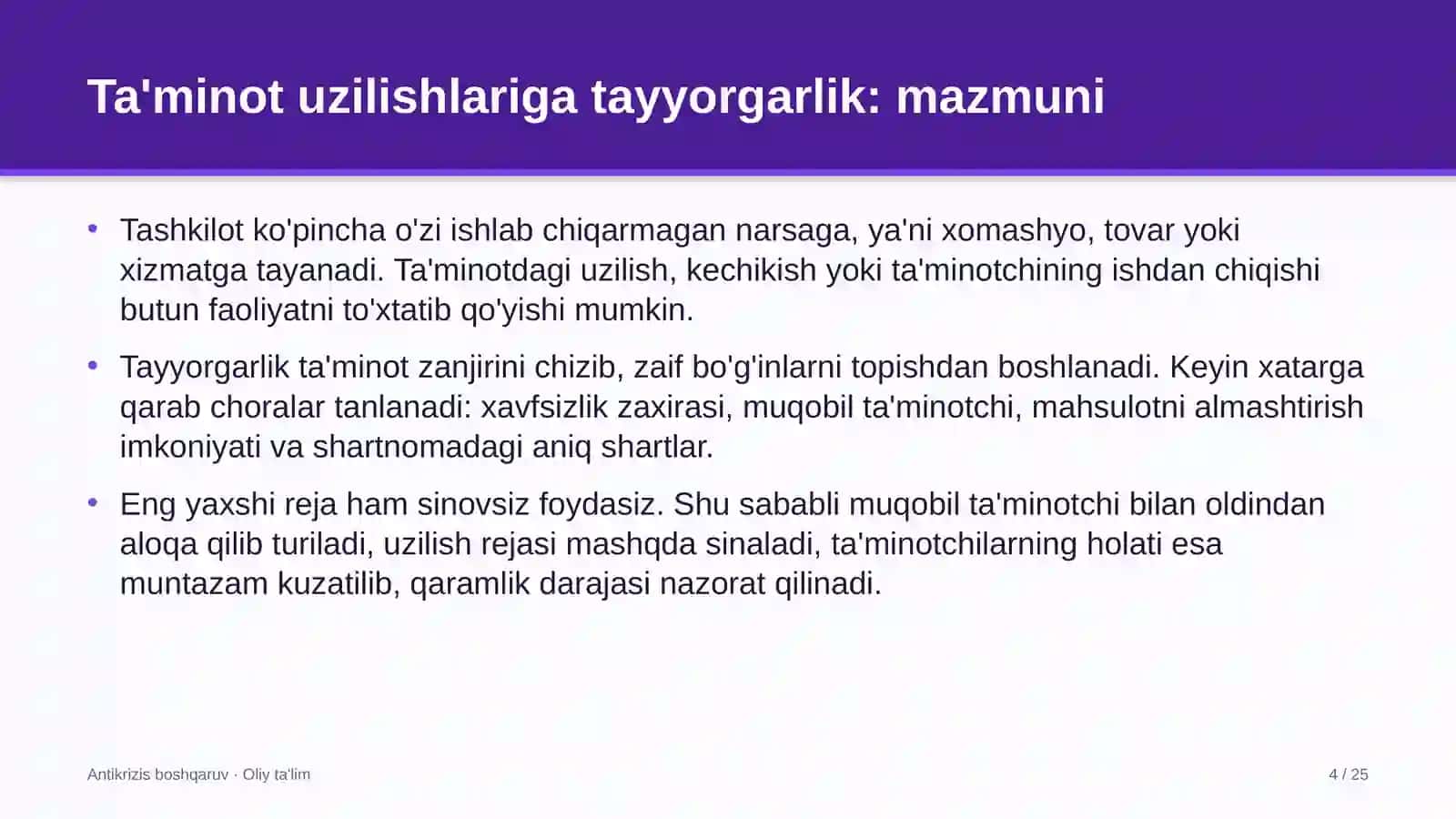 Koll-markazlarda ta'minot uzilishlariga tayyorgarlikni ta'minlash 4