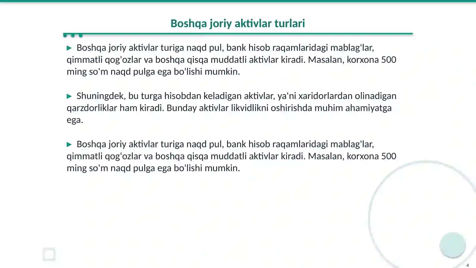 Boshqa joriy aktivlar hisobi 4