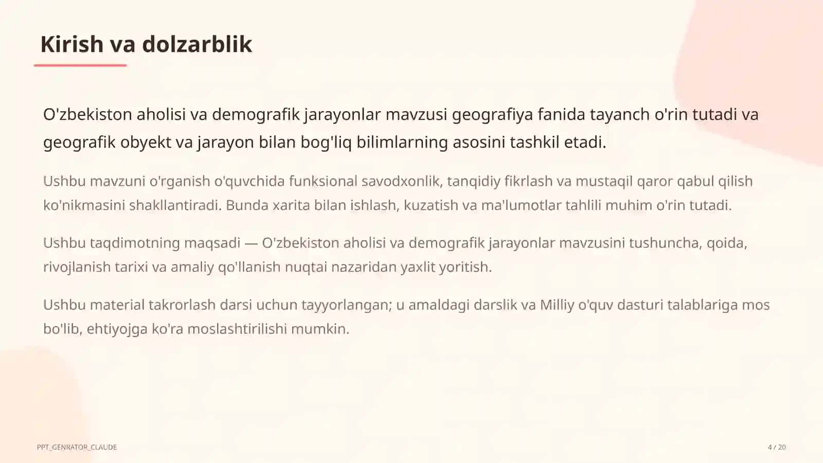 O'zbekiston aholisi va demografik jarayonlar (9-sinf) 4
