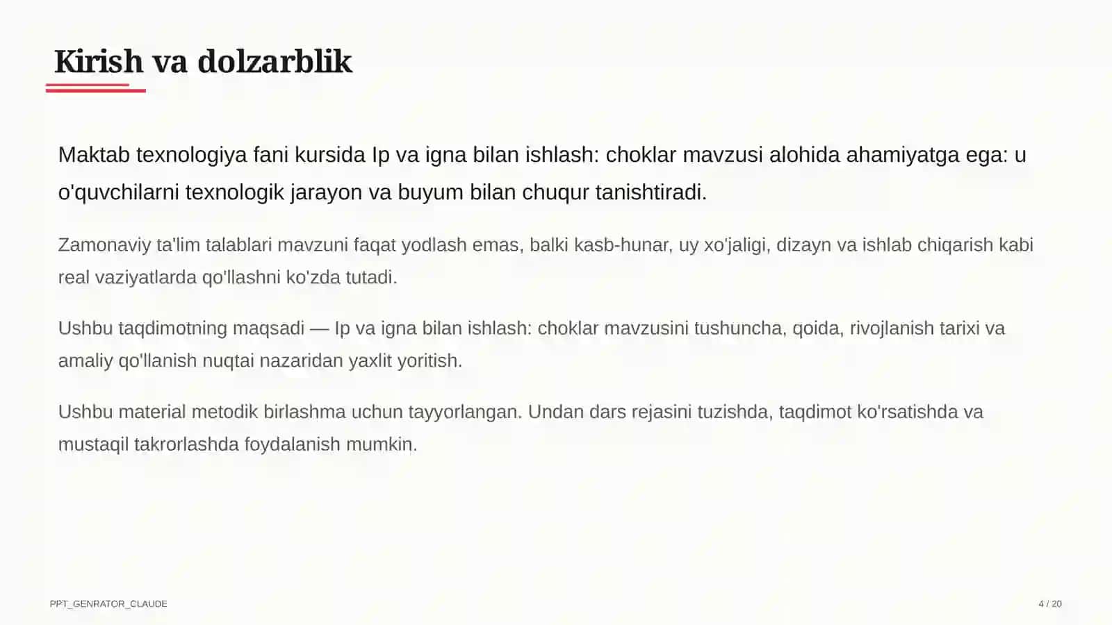 Ip va igna bilan ishlash: choklar (3-sinf) 4