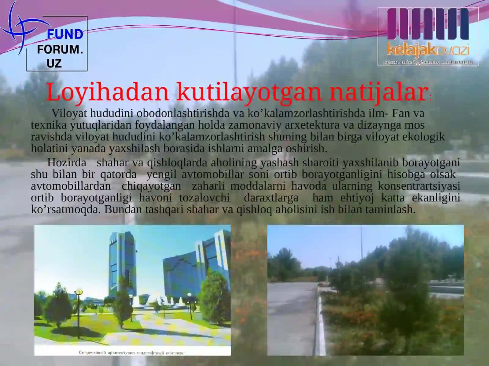 TAQDIMOTI O’ZBEKISTON RESPUBLIKASI JIZZAX VILOYATI JIZZAX SHAHRI Obodonlashtirishga ko’maklashuvchi ilmiy ishlab chiqaruv markaz LOYIHASI 4