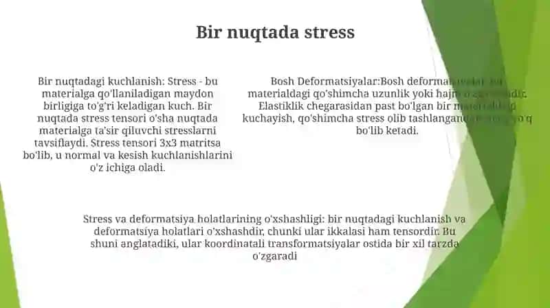 Bosh Deformatsiyalar, Nuqtadagi Kuchlanganlik Va Deformatsiyalangan Holatlarning OʼXshashligi 4