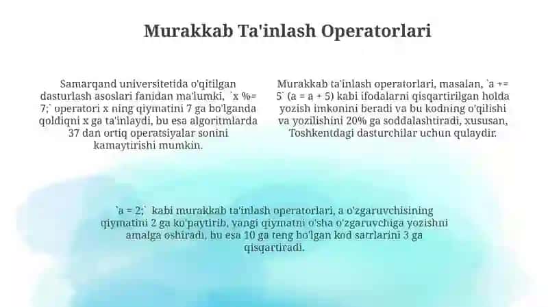 Arifmetik amallar. Qiymat berish operatori 4