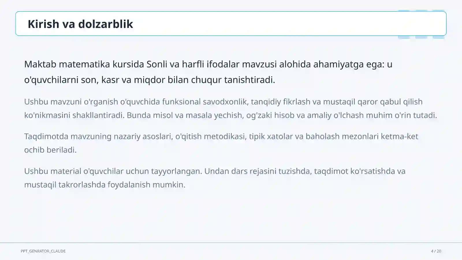 Sonli va harfli ifodalar (5-sinf) 4
