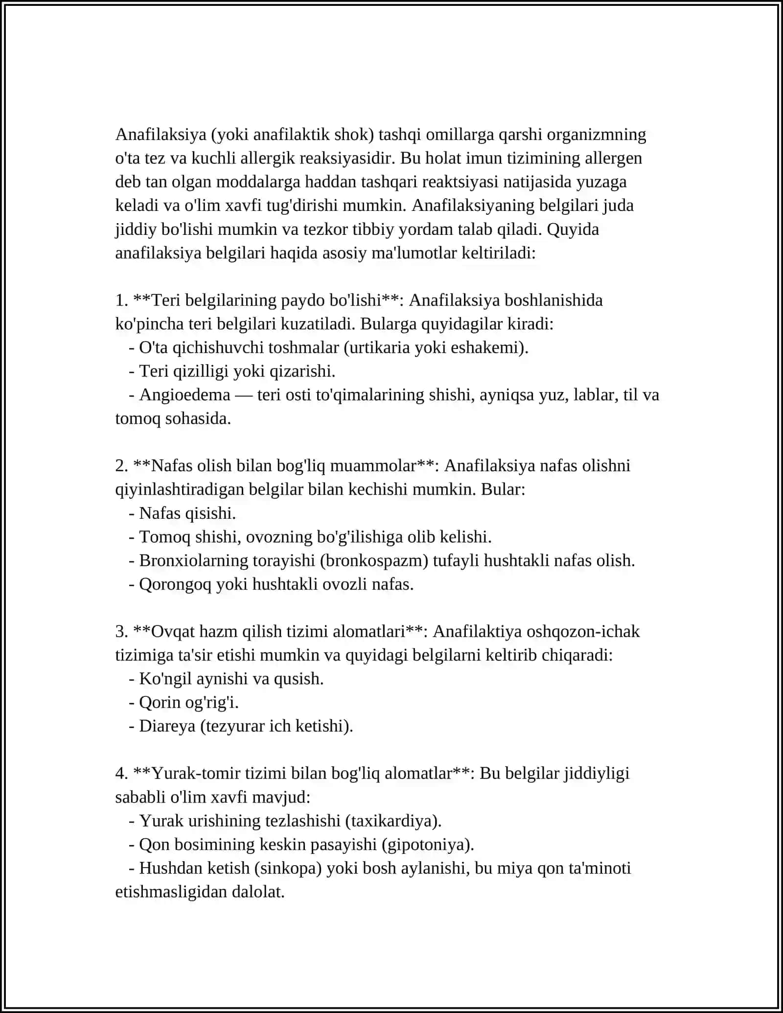 MUSTAQIL ISH Mavzu: ANAFILAKTIK SHOK VA UNI DAVOLASH 4