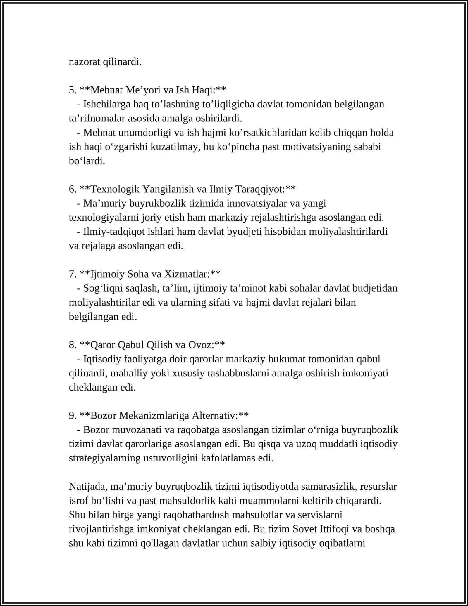 MAʼMURIY BUYRUQBOZLIK TIZIMINING OQIBATLARI.OʻTISH DAVRI TAVSIFI VA UNING MILLIY XUSUSIYATI 4