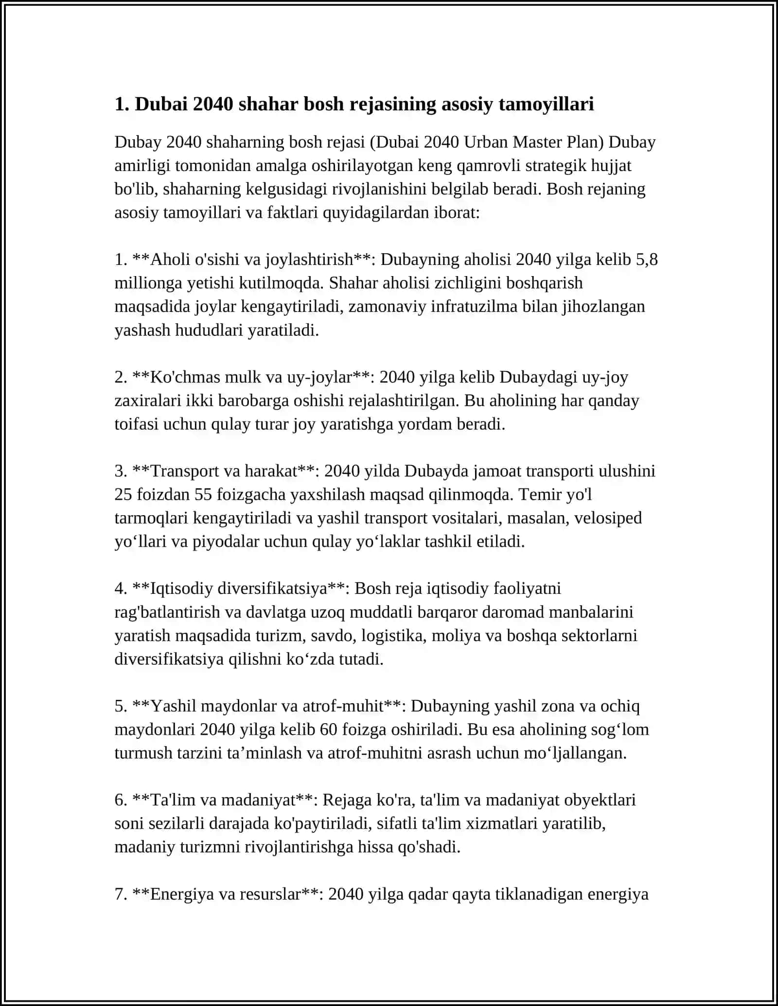 DUBAY 2040-YILDAGI SHAHAR BOSH REJASI 4