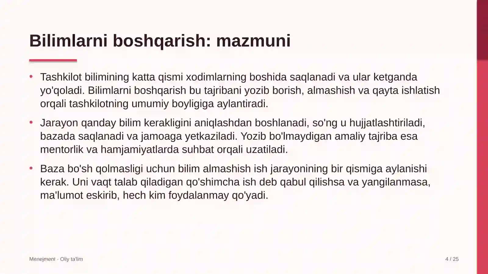 Energetika ta'mirlash korxonalarida bilimlarni boshqarish 4