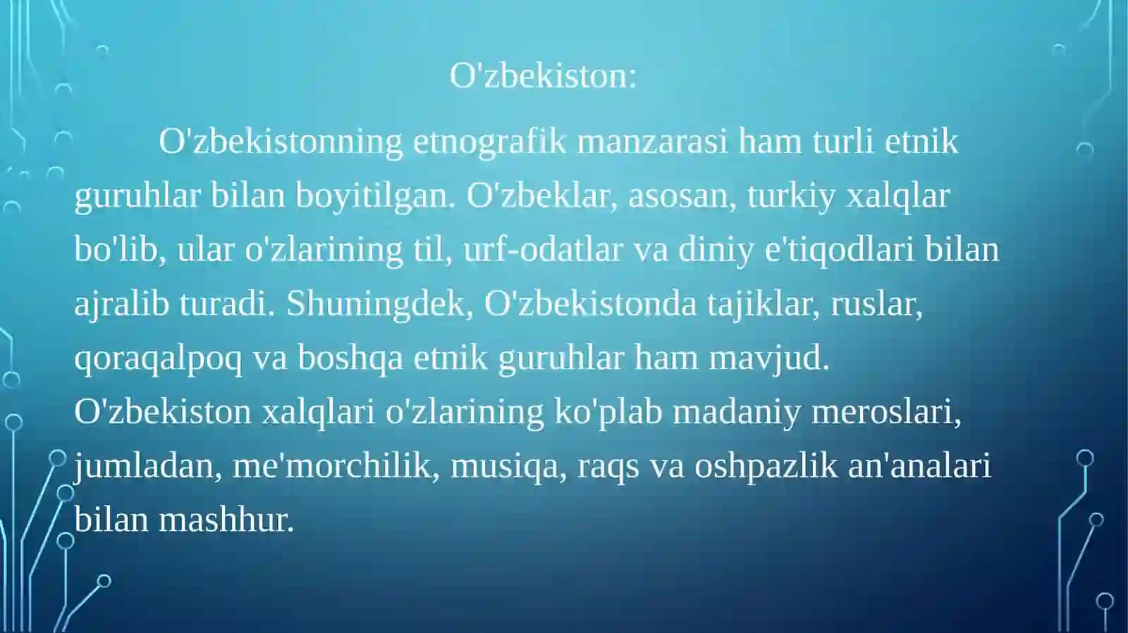 OSIYO XALQLARI. MARKAZIY OSIYO VA QOZOG‘ISTON XALQLARI ETNALOGIOYASI 4