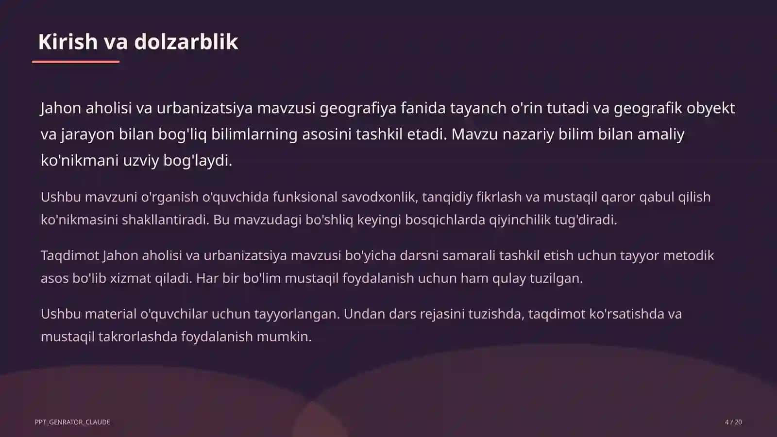 Jahon aholisi va urbanizatsiya (10-sinf) 4