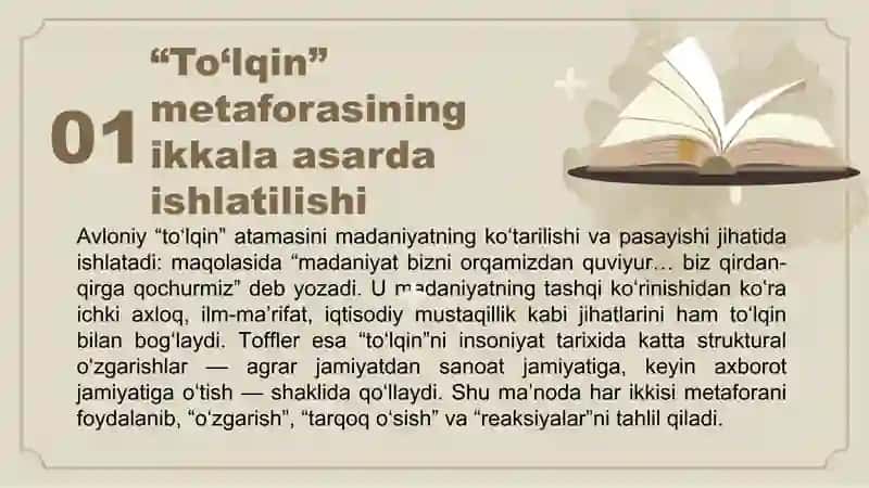 Avloniyning Madaniyat to'lqinlari maqolasi va E Tofflerning Uchinchi to'lqin asarini qiyosiy tahlil etish 4