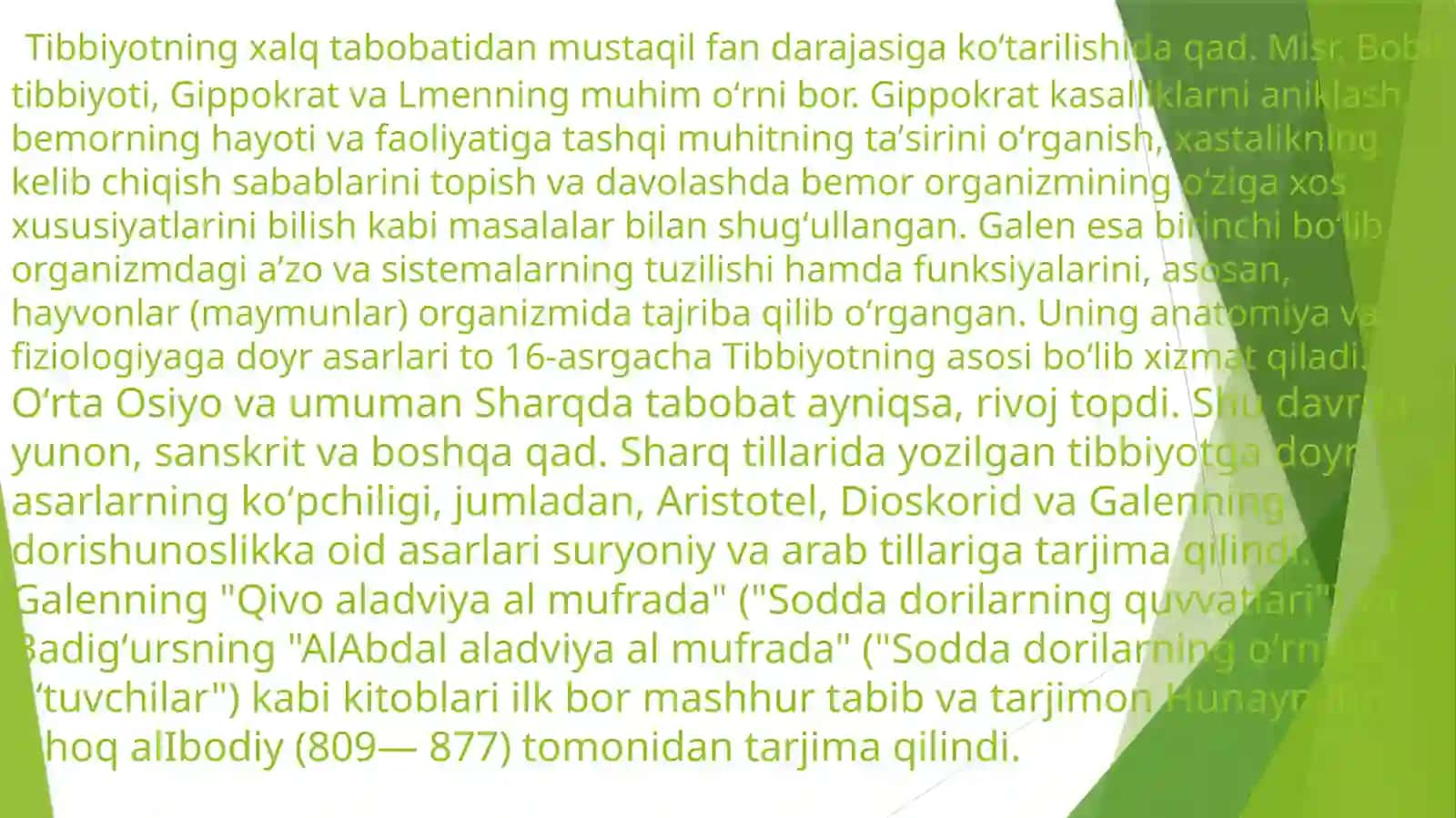 Tibbiyot Tarixi Taqdimoti 4