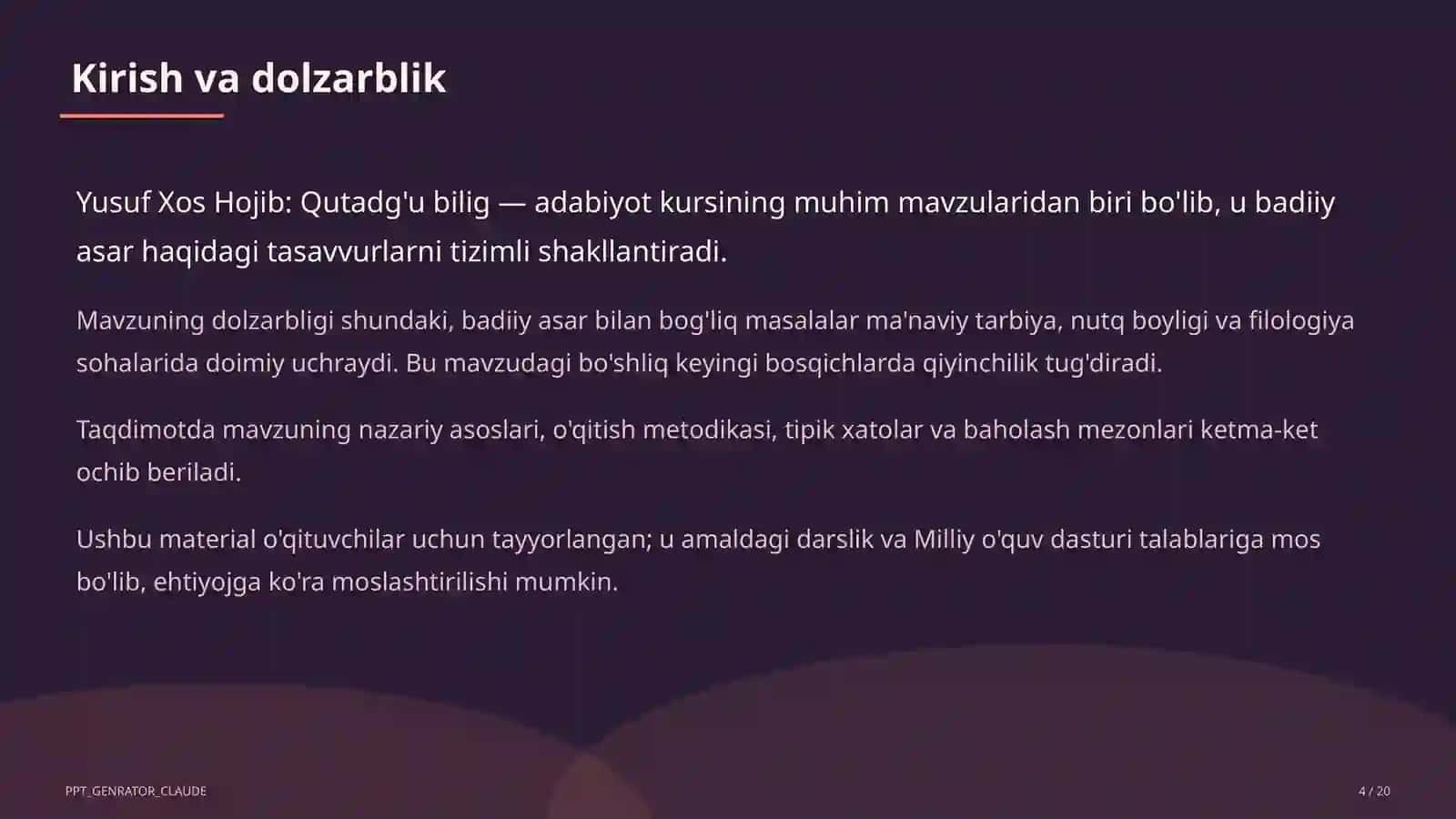 Yusuf Xos Hojib: Qutadg'u bilig (6-sinf) 4