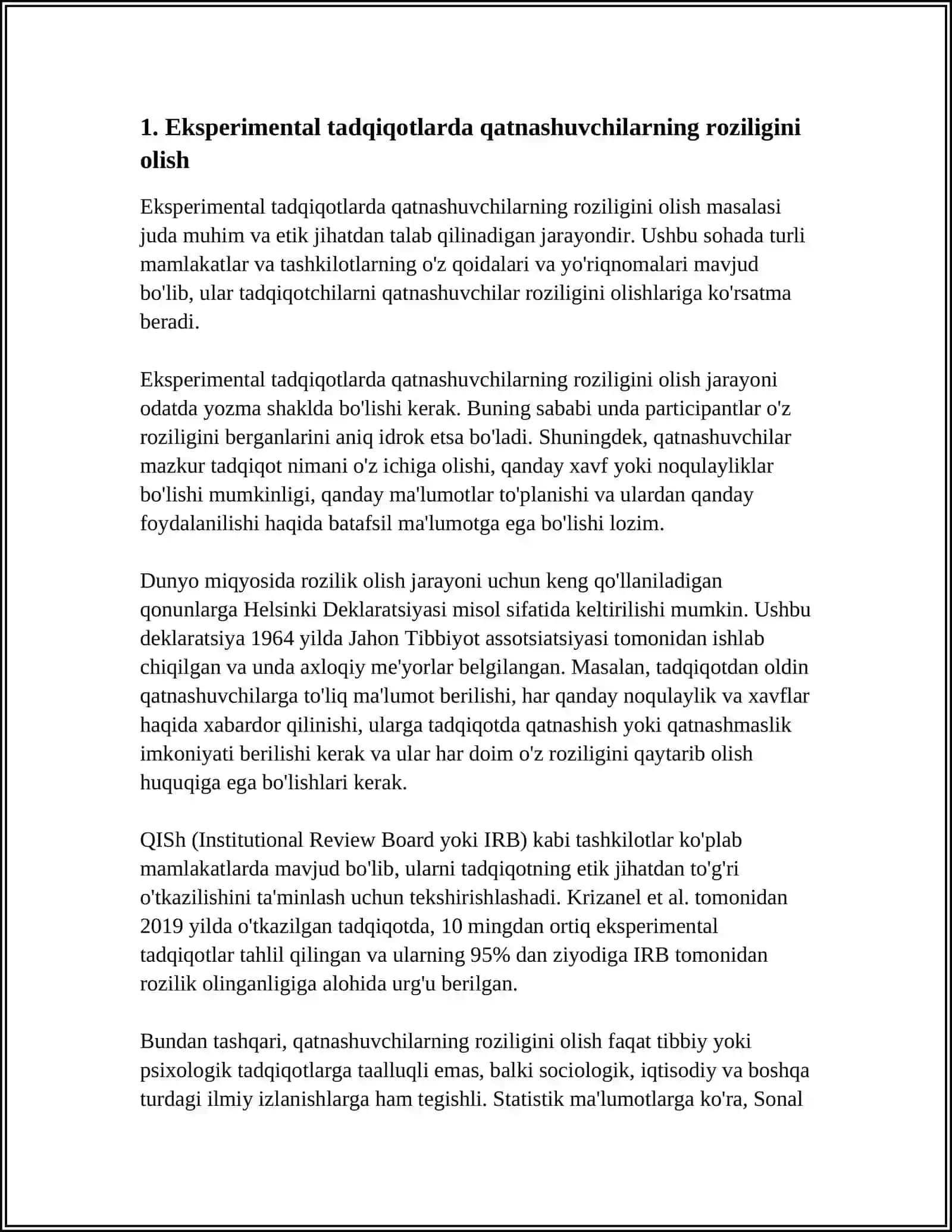EKSPERIMENTAL TADQIQOT ETIKASI. PSIXOLOGNING AXLOQIY TAMOYILLARI VA XULQ-ATVORI KODEKSI 4