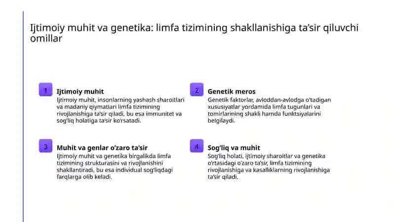 Limfa tomirlarining taraqqiyotiga va tuzilishiga ijtimoiy va biologik muxitlarning ta’siri. 4
