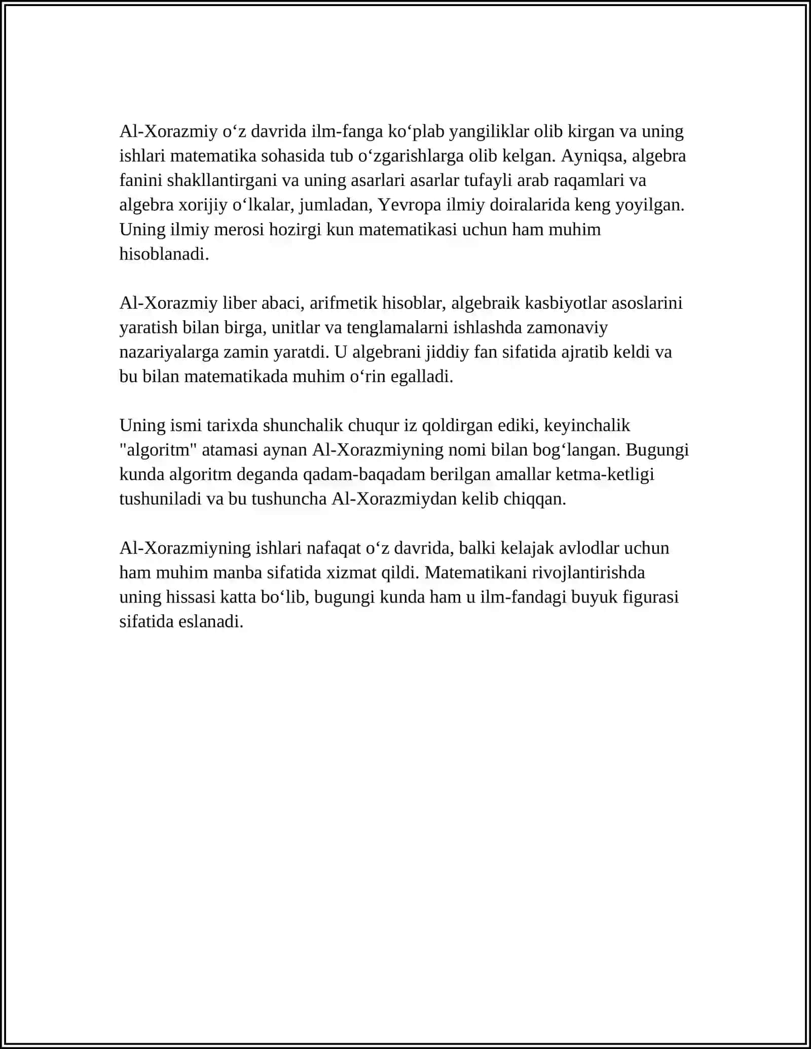 BOSHLANG‘ICH MATEMATIKA DARSLARIDA BUYUK ALLOMALAR MEROSINI O‘RGATISH. BOSHLANG’ICH MATEMATIKA DARSLARIDA SHARQ MUTAFAKKIRLARI MEROSIDAN FOYDALANISH 4