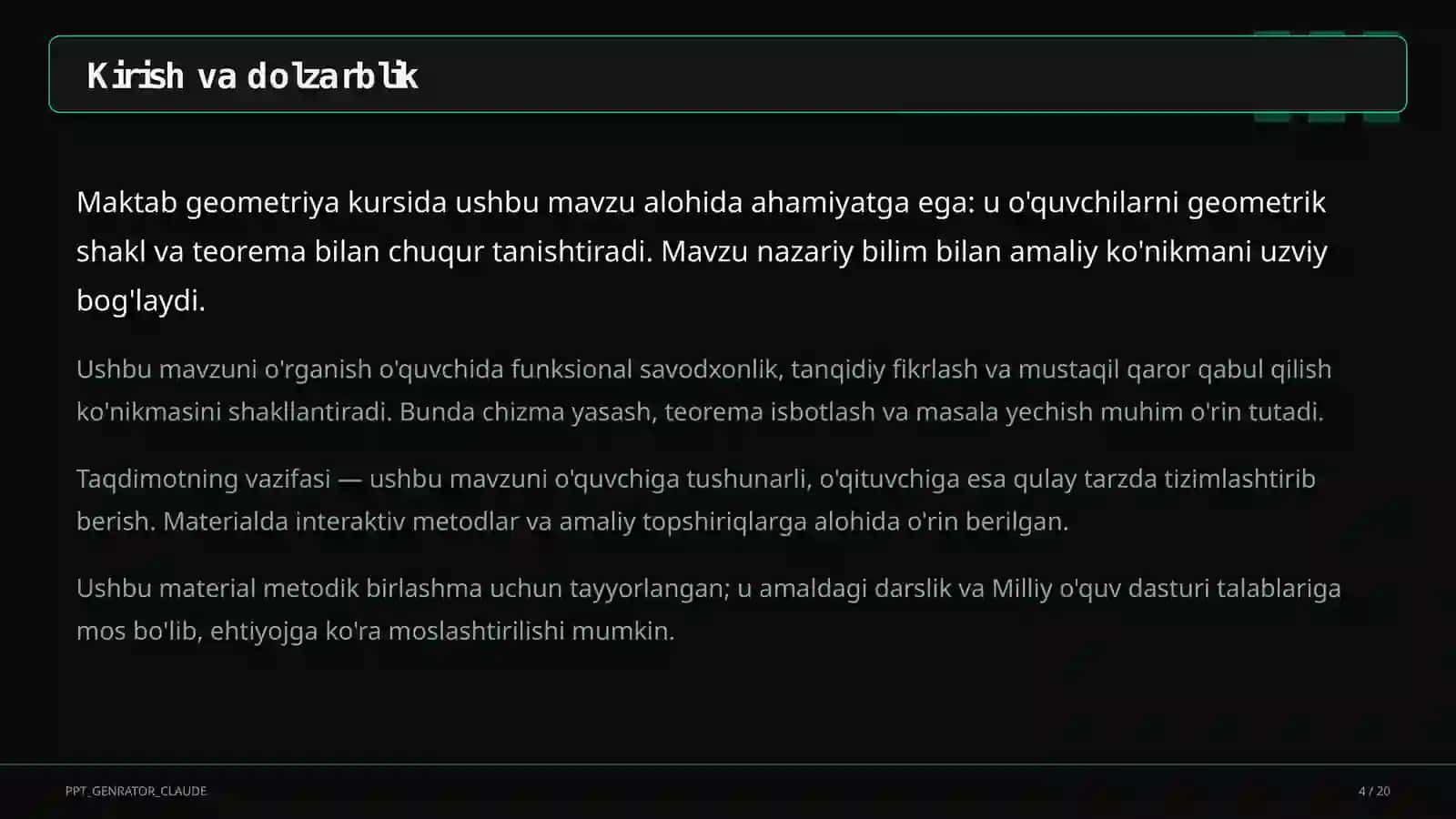 Koordinatalar metodi: to'g'ri chiziq va aylana tenglamalari (9-sinf) 4