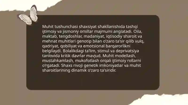 Genotip va muhit. Shaxs rivojiga ta'siri 4