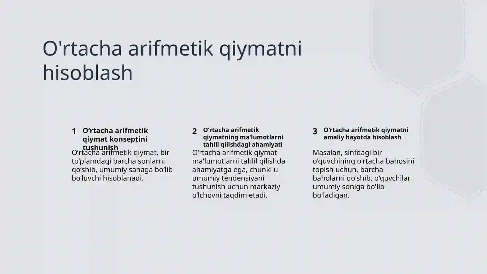Oʻrtacha arifmetik qiymat uning xossalari 4