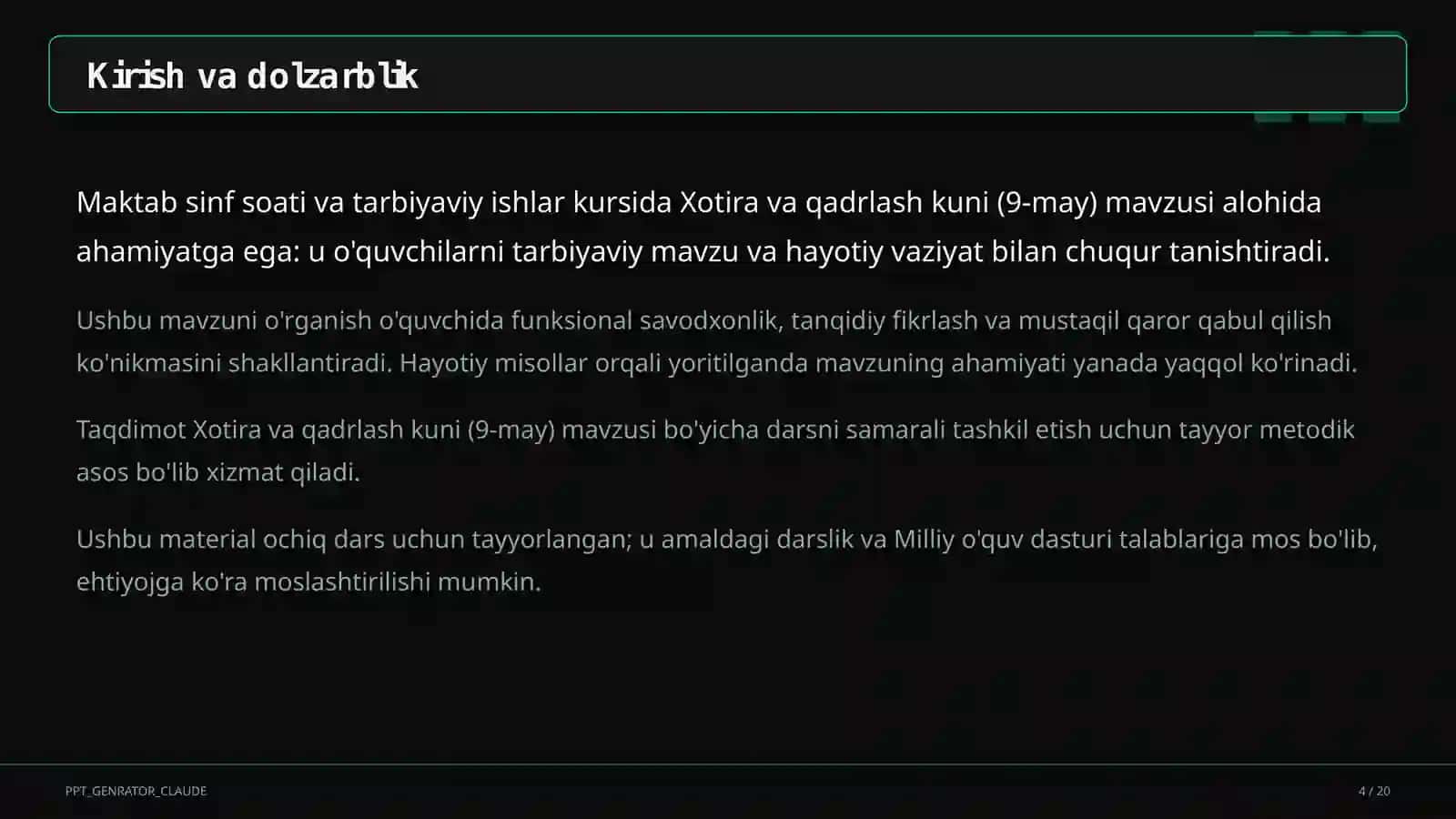 Sinf soati va tarbiyaviy tadbirlar 4