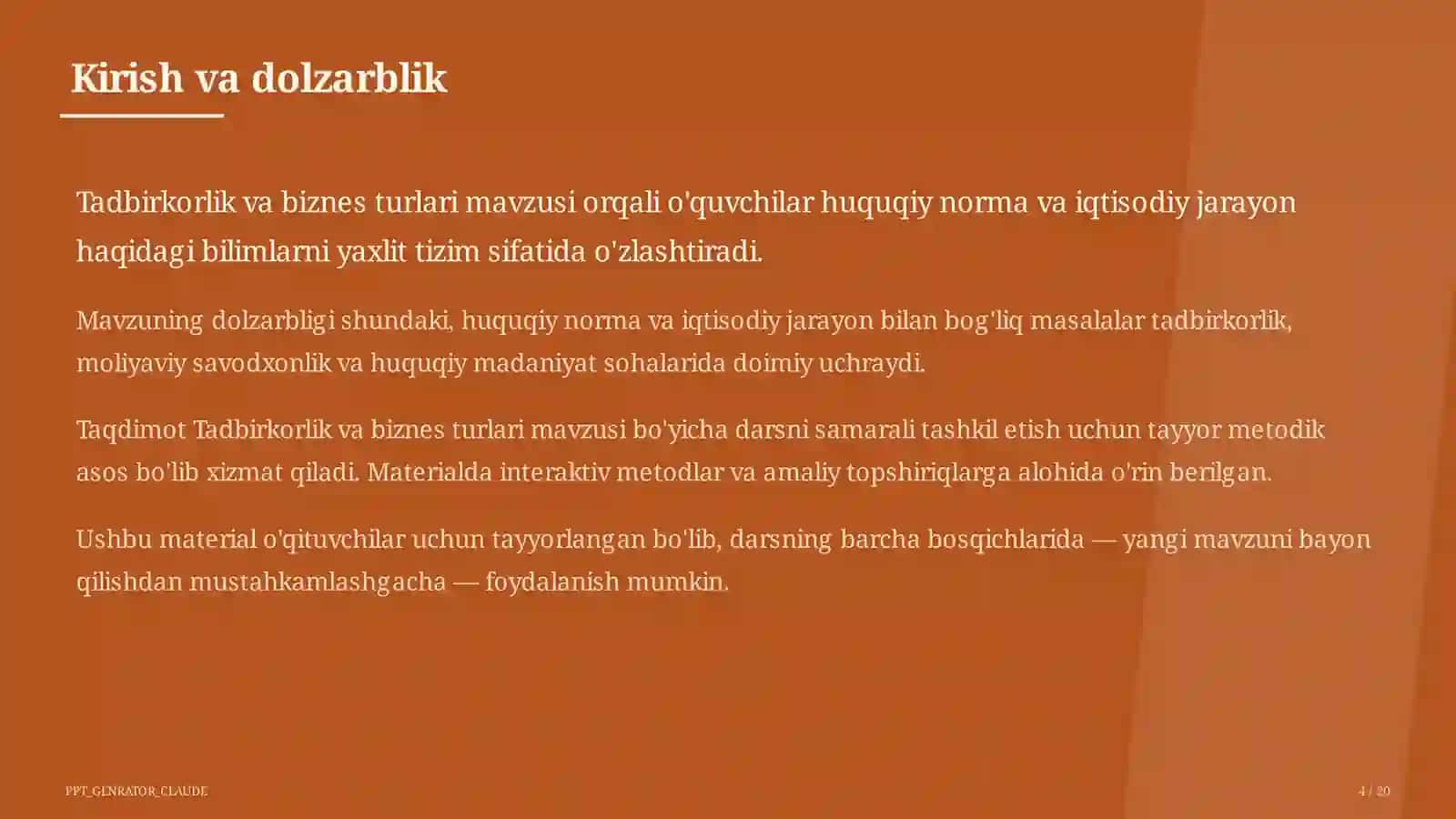 Huquq va iqtisodiyot asoslari (9–11) — o'qituvchilar uchun 4