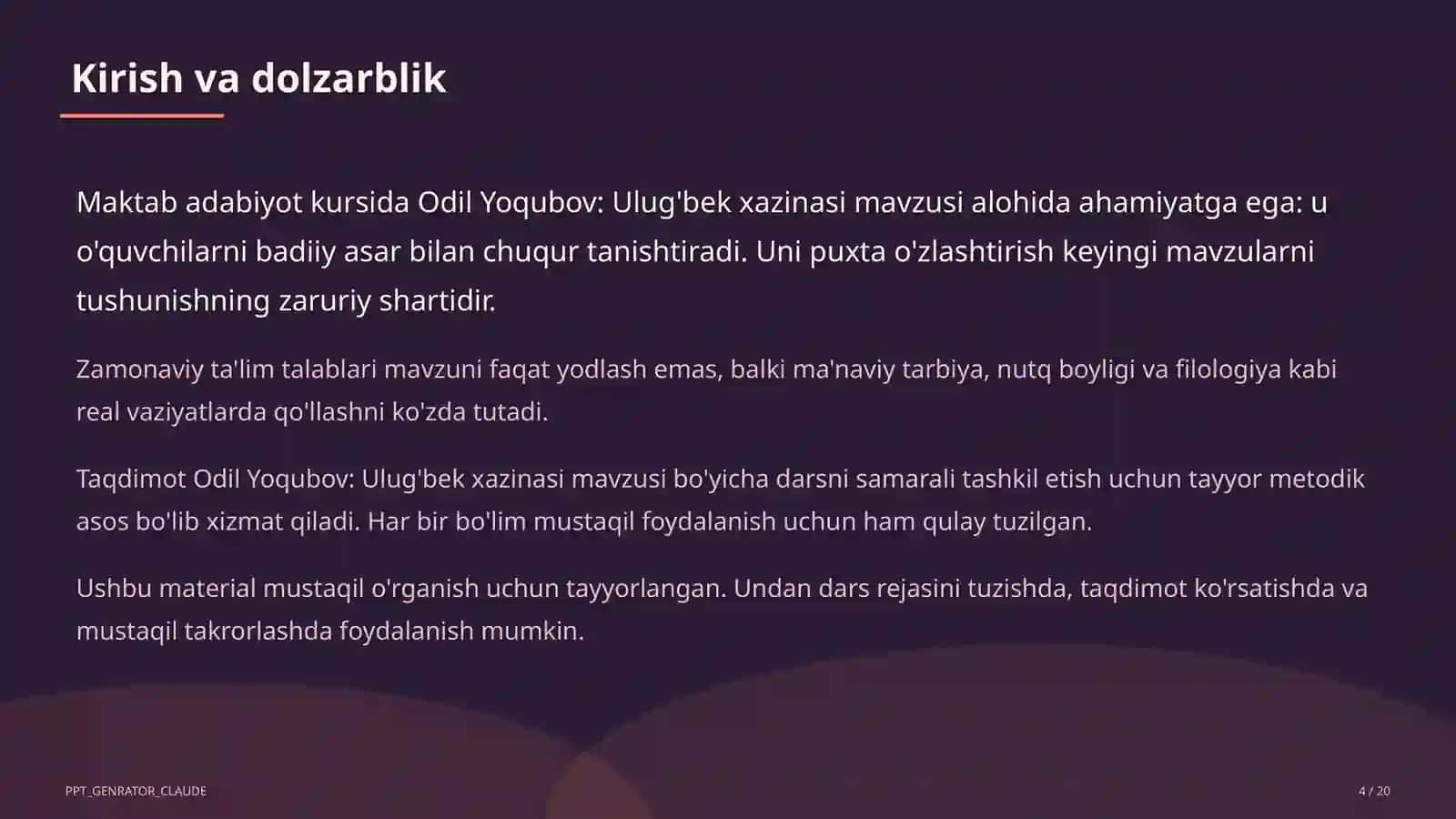 Odil Yoqubov: Ulug'bek xazinasi (8-sinf) 4