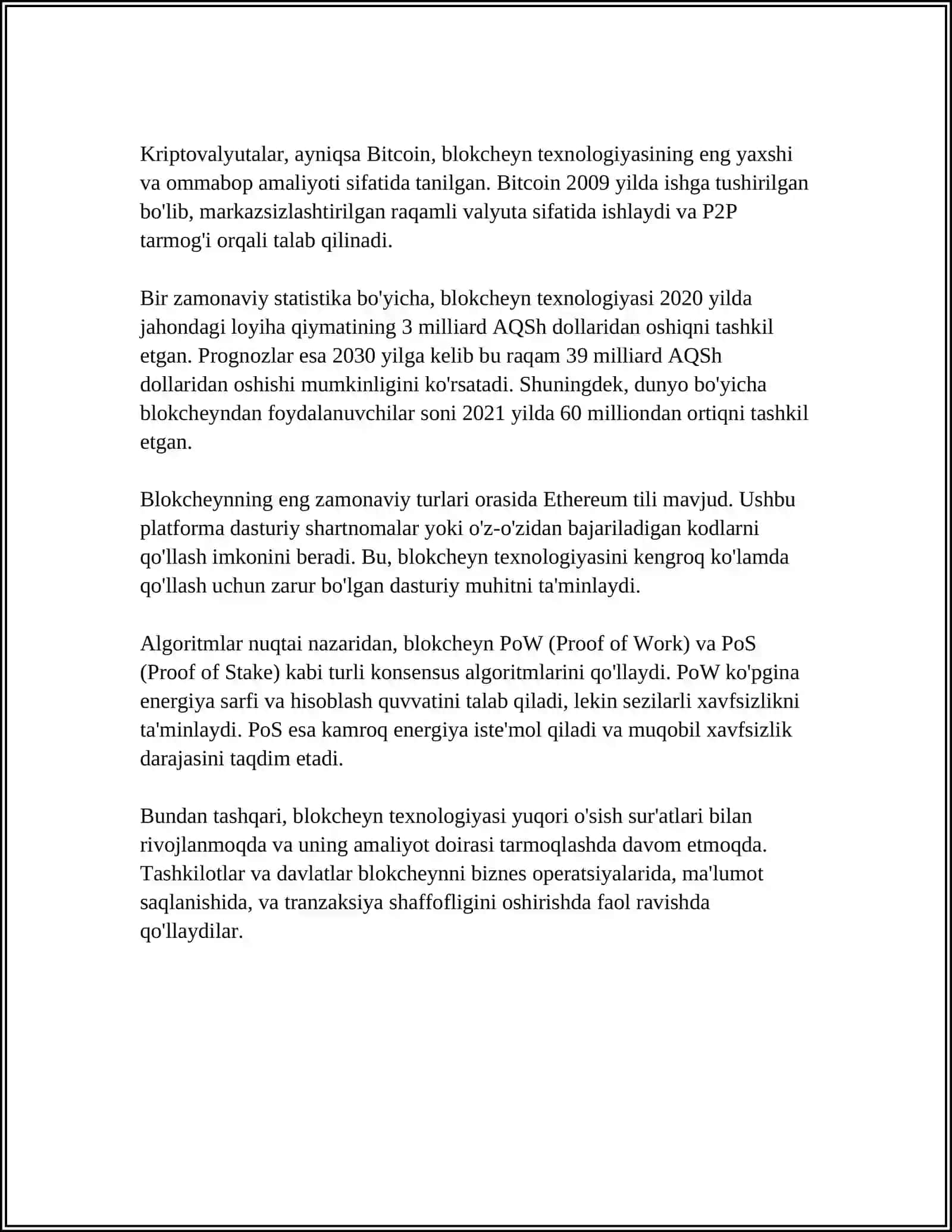 BLOKCHEYN VA UNDAN IQTISODIY SOHALARIDA FOYDALANISH IMKONIYATLAR 4