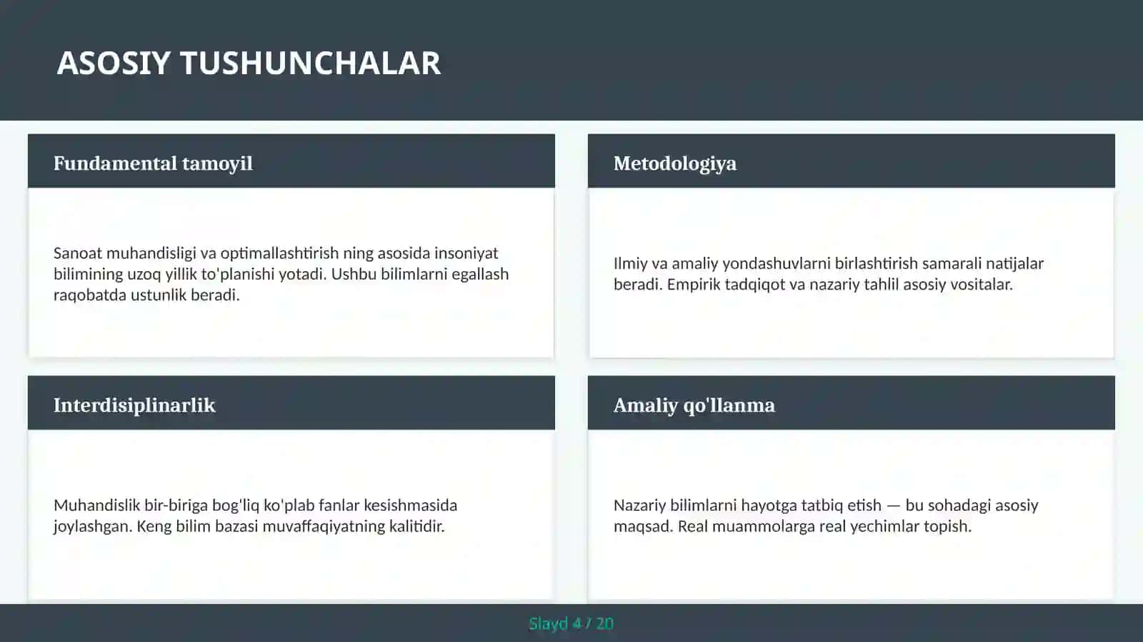 SANOAT MUHANDISLIGI VA OPTIMALLASHTIRISH 4