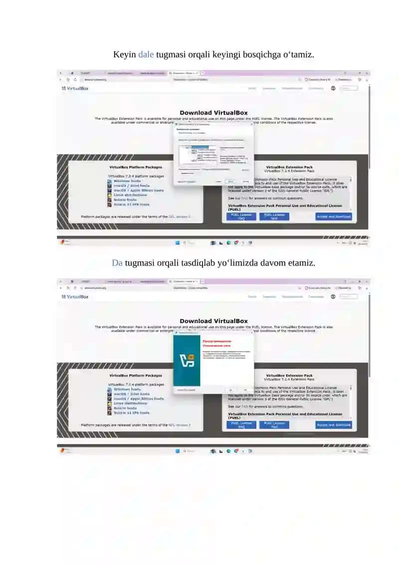 VirtualBox yuklash qoidalari 4