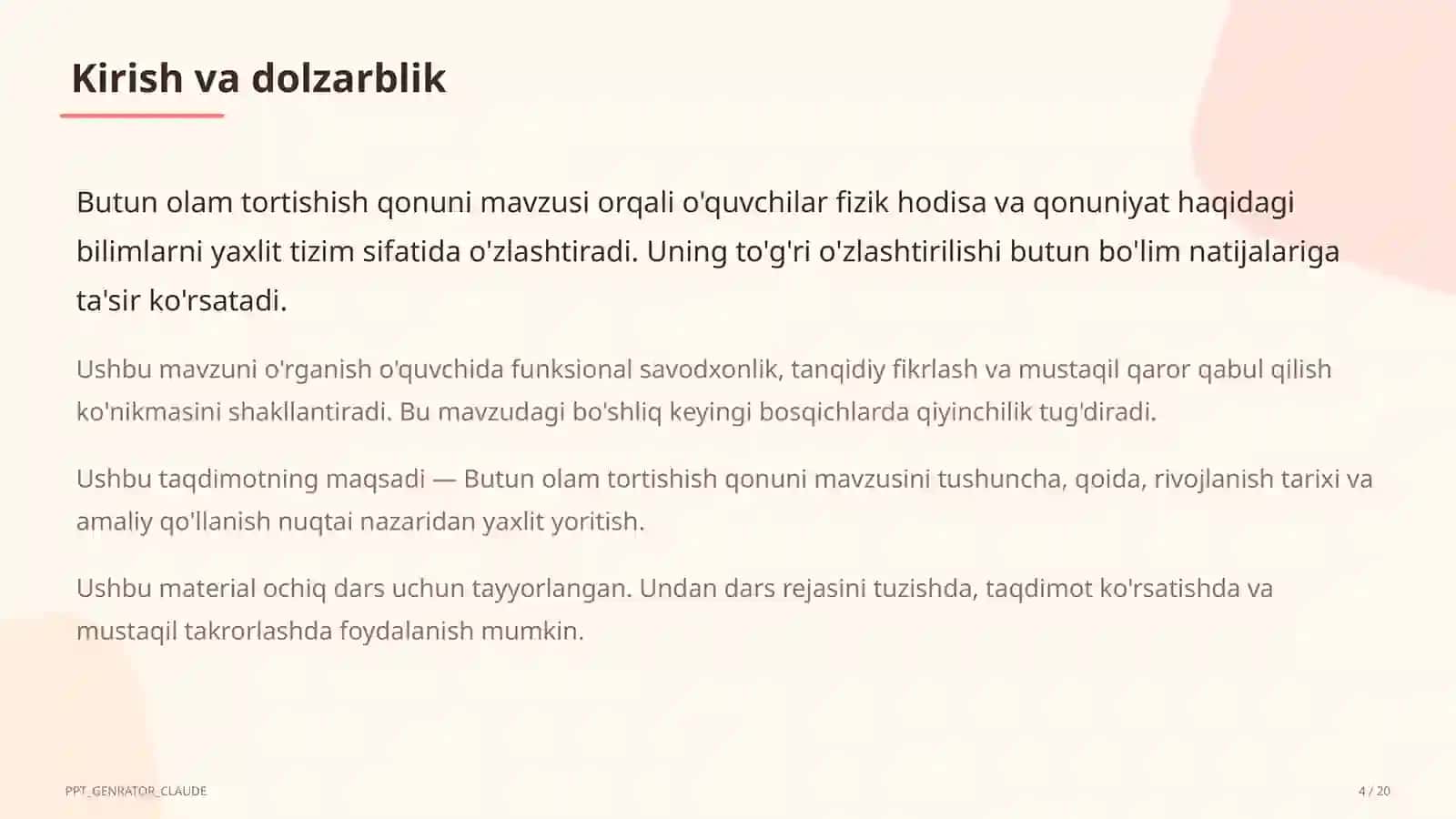 Butun olam tortishish qonuni (9-sinf) 4