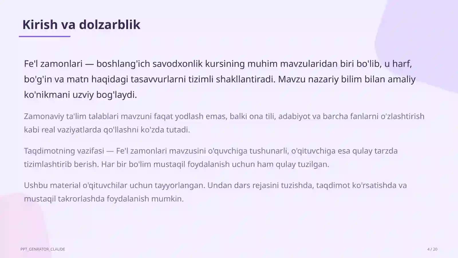 Fe'l zamonlari (4-sinf) 4