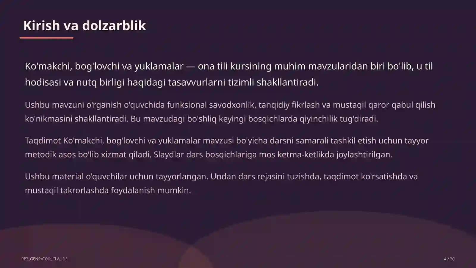 Ko'makchi, bog'lovchi va yuklamalar (7-sinf) 4