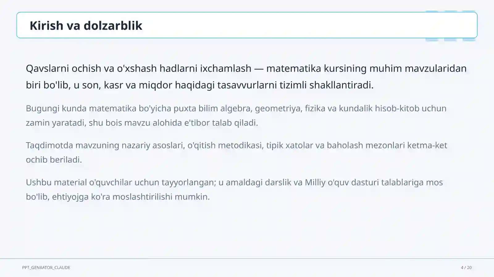Qavslarni ochish va o'xshash hadlarni ixchamlash (6-sinf) 4