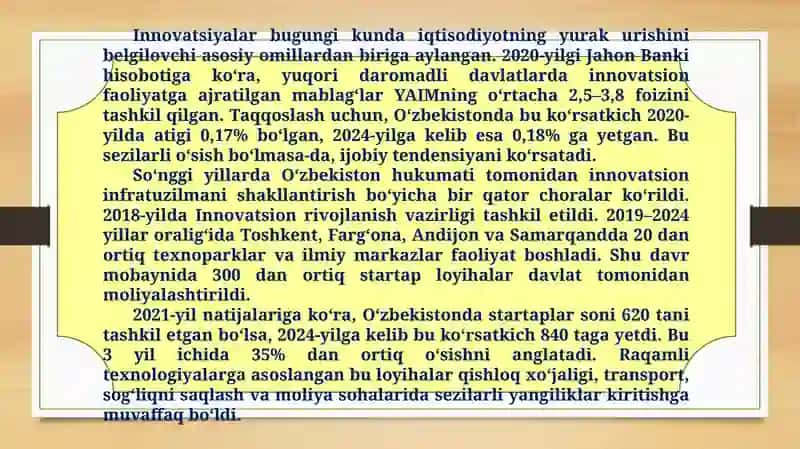 Innovatsiyalar iqtisodiyotga tadbiqu etish 4