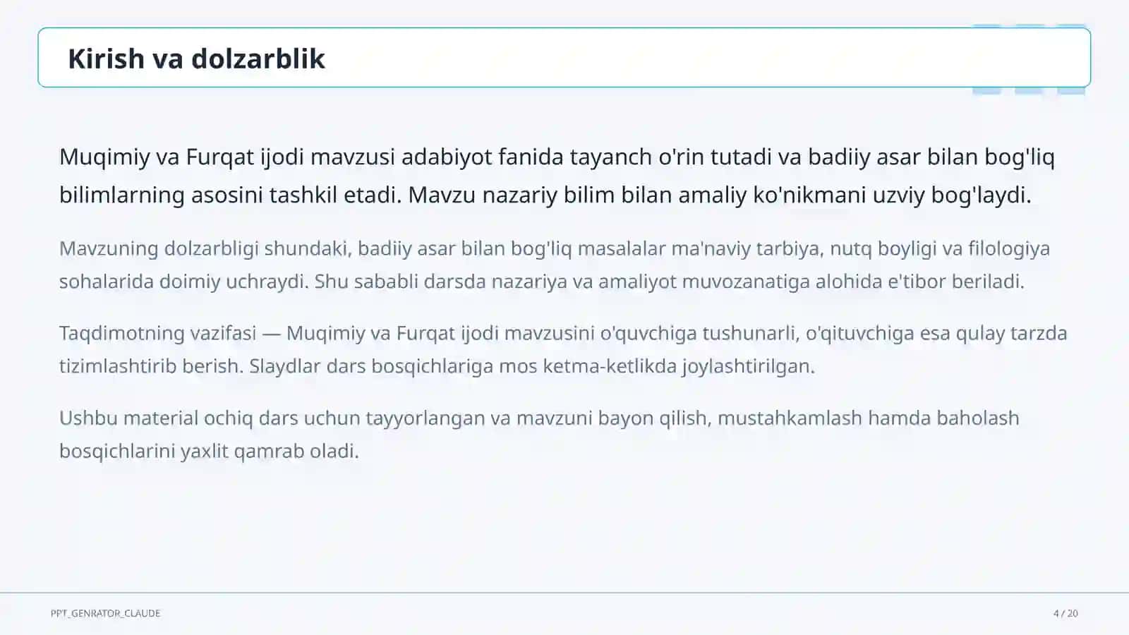 Muqimiy va Furqat ijodi (10-sinf) 4