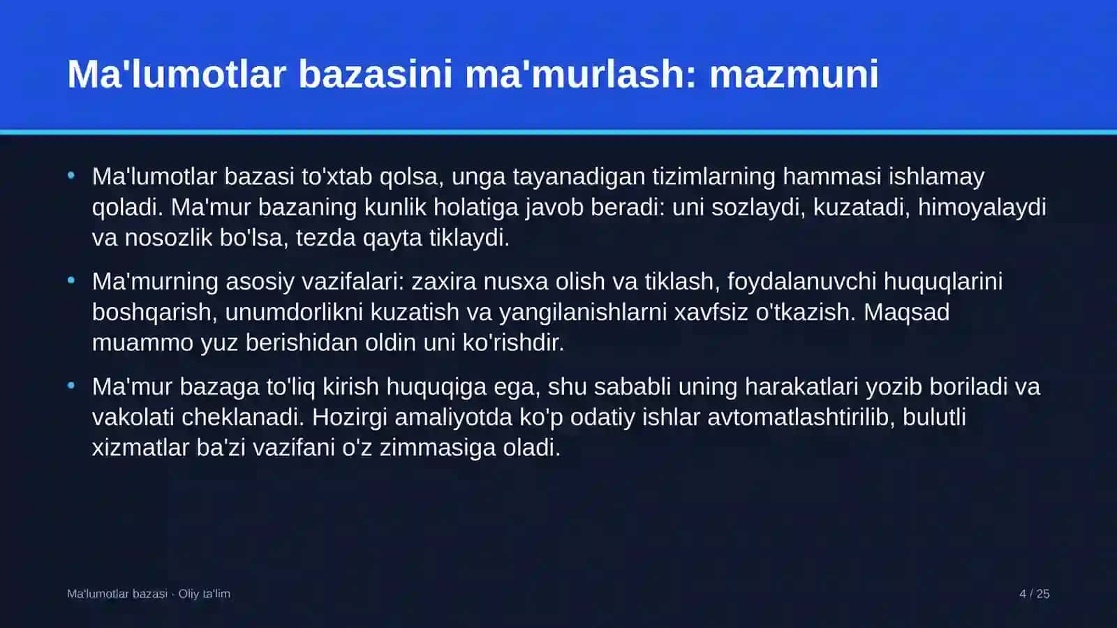 Zargarlik ustaxonalarida ma'lumotlar bazasini ma'murlash 4