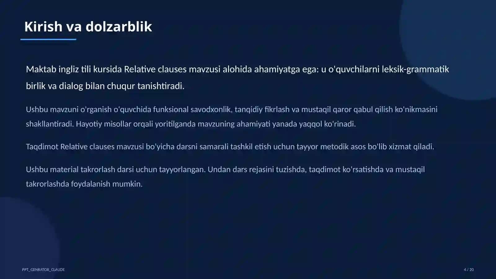 Relative clauses (10-sinf) Ingliz tili (1-11) — takrorlash darsi uchun 4
